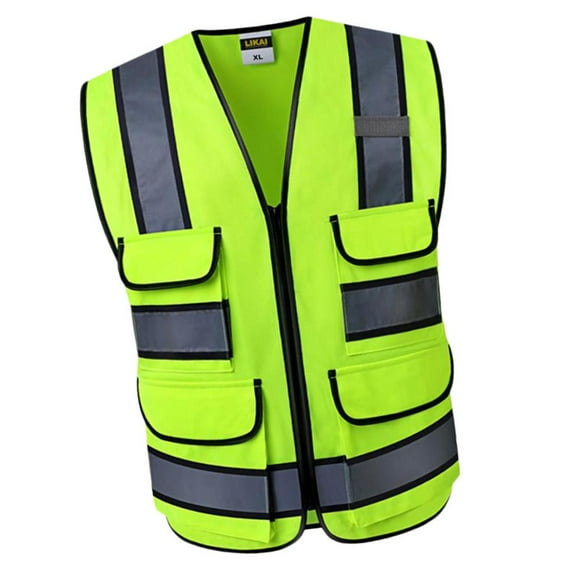 Chaleco de Seguridad Reflectante con Bolsillos, Chaleco de Construcción Brillante con tirarere Reflectante, Chaleco de Visibilidad de Tela de Neón Tr