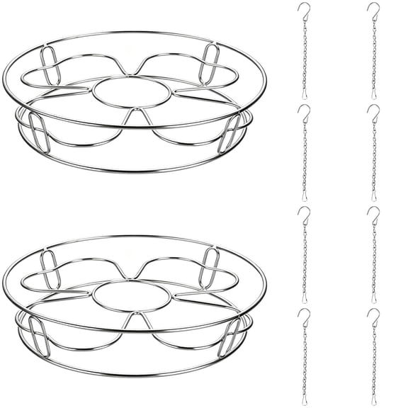 2 Pcs Heavy Duty Stainless Steel Steaming Rack Trivet, 9.6 x 8.5 x 2.0 in Flower Shape Metal Pot Stand with 8 Hanging Chains for Steamer Pots, Air Fryer, Cooking, Baking Silver