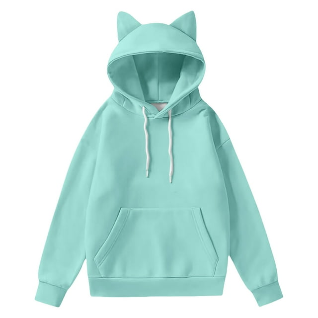 Chandail en Molleton Ample à Manches Longues avec Oreilles de Chat Mignon pour Femmes
