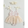 thumbnail image 2 of GXFC Infant Baby Girl Romper Dress Outfits Newborn Girls Fly Sleeve Floral  Lace Jumpsuit One Piece Princess Dress Babysuit with Bow Headband 0-24M, 2 of 9