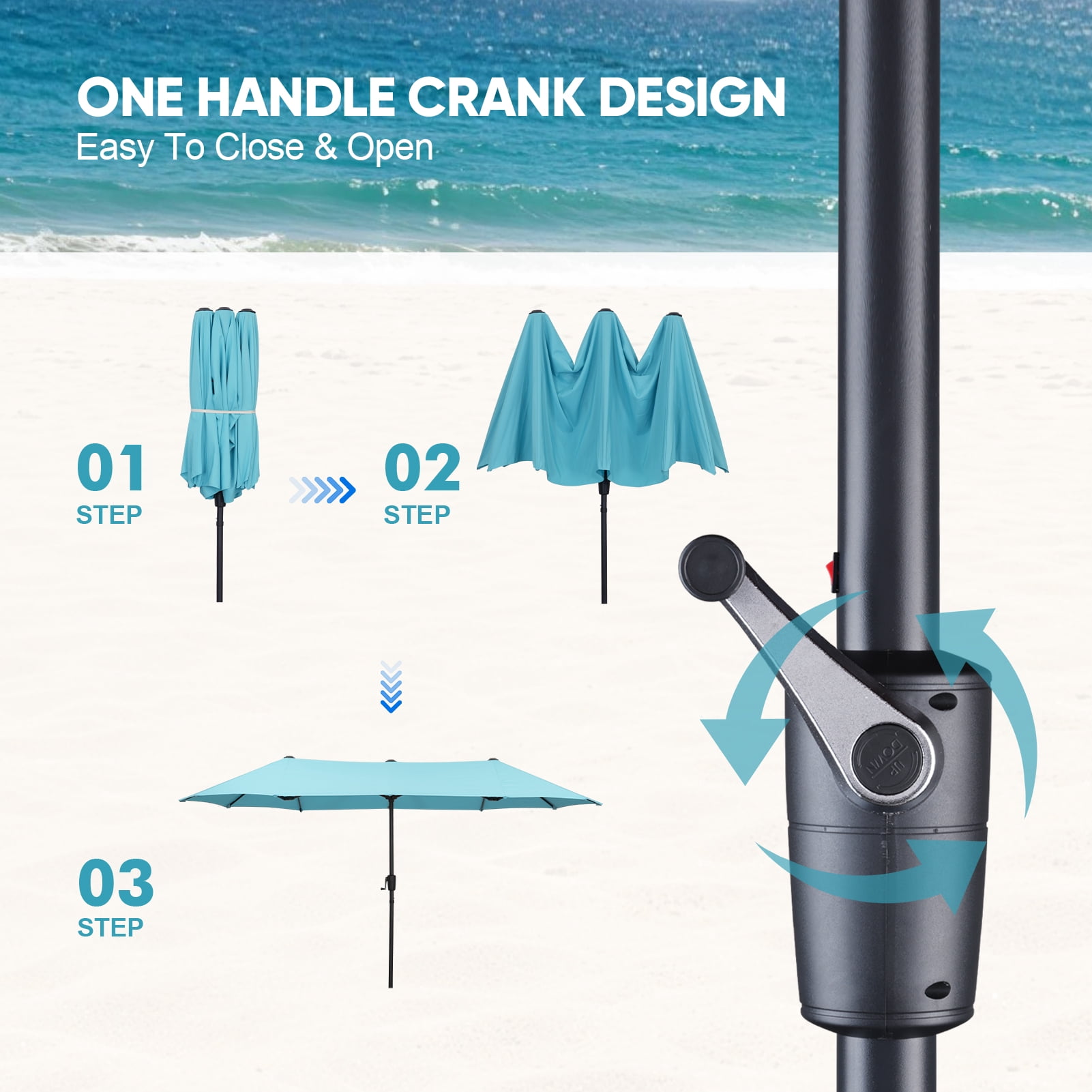 Autlaycil 13ft Sky Blue Large Patio Umbrellas, Double-Sided Outdoor Market Rectangle Umbrella for Outside