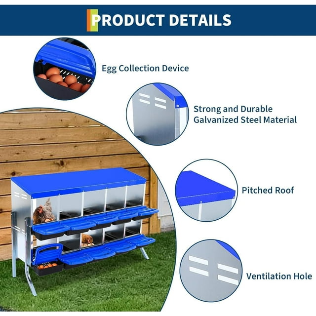 GloryStar Chicken Nesting Boxes for Chickens, 8/10 Hole Metal Roll Away Nest Box with Lid Cover for Chicken Coop, Easy Egg Collection and Egg Protection, Hen Roosting Boxes