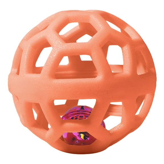 BESTSKY Hollow Dog Ball Bells Inside,Cleaning Teeth,Tough Chew Toy for Strong Chewers Dog Ball with Teeth,Interactive Training Dog Toys (Orange,3.54In)