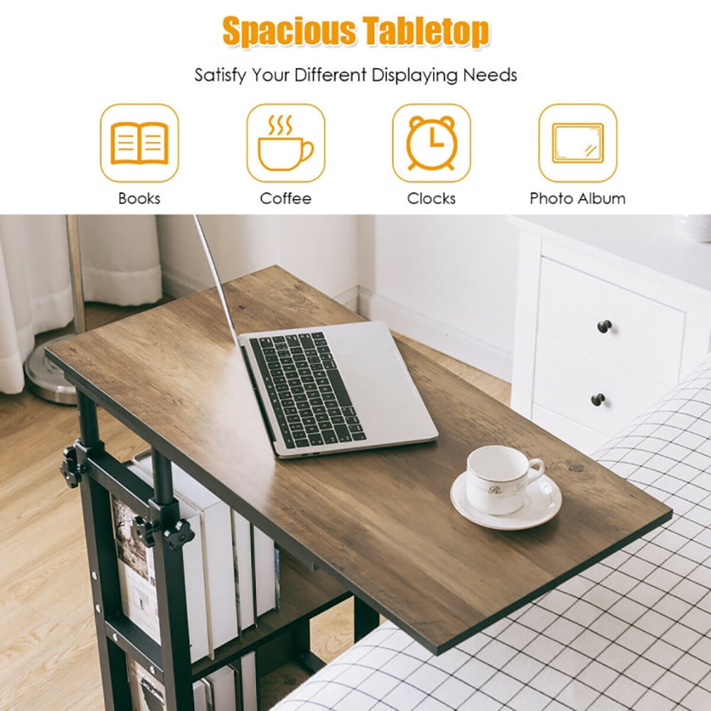 Finihen End Table, C-Shape Mobile Snack End Table with Storage Shelves, Sofa Side Table, Bed Side Table, for Living Room, Bedroom, Brown Finihen End Table, C-Shape Mobile Snack End Table with Storage Shelves, Sofa Side Table, Bed Side Table, for Living Room, Bedroom, Brown