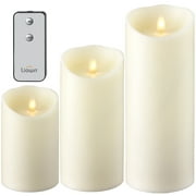 Raz Imports Push Flame Ivory Pillar Candles with Remote, Set of 3 - 2D - Flameless Lighting Accent and Battery Operated Flickering Light Source with Timer - Fake Candles for Living Room and