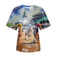 thumbnail image 4 of Levmjia Women's Crew Neck Short Sleeve T-Shirt, Horse Racing Graphic Print Casual Top, Loose Summer Tee for Ladies Daily Vacation, 4 of 5