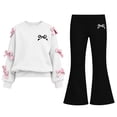 thumbnail image 2 of Auroural Girls Bow Sweatshirt Crewneck Long Sleeve Pullover Top Girl's Bowknot Print Top Long Pants Two-Piece Set Kids Fall, Winter, Cute, Casual, Big Girls, Drop Shoulder, School 5-15 Years, 2 of 9