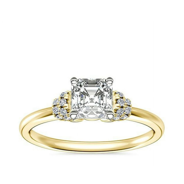 0.65 Carat Excellent Asscher Cut Real Diamond Latest Design Solitaire Engagement Ring for Ladies Solid 14K Yellow Gold Size 7.5