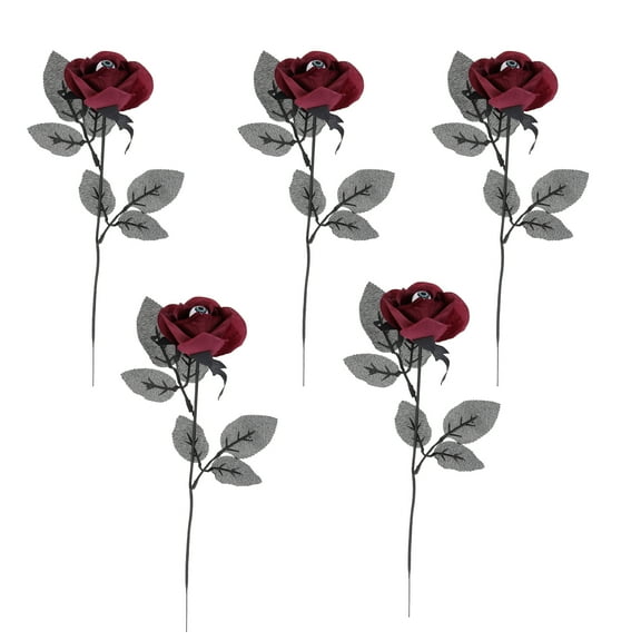 5 Pcs Roses with Eyes Peonies Halloween Flowers Inflatable Decoration Red