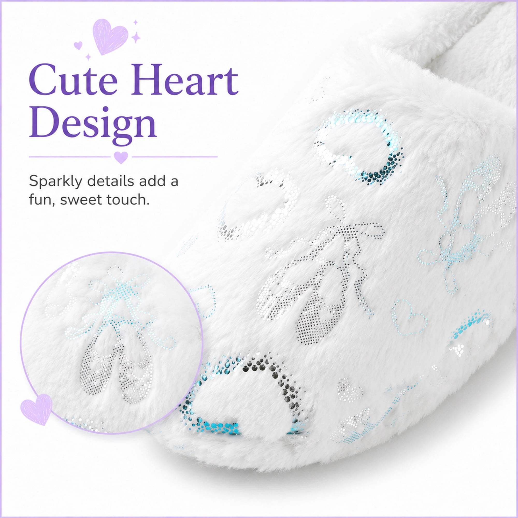 Aerusi Women’s Fuzzy Heart House Slippers, Closed Toe Slip-On Warm Plush Indoor Outdoor Shoes, Non-Slip Sole