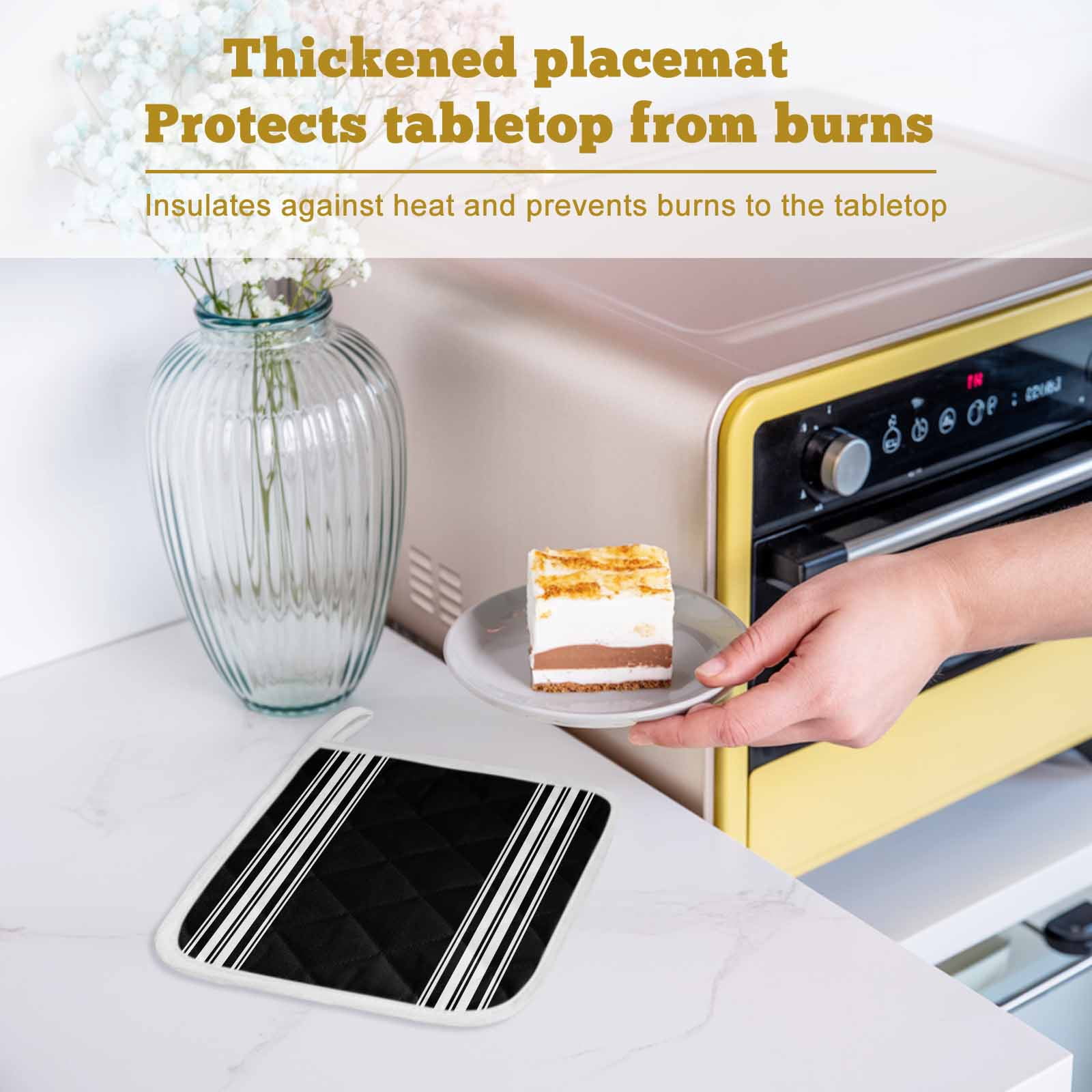 Black Striped Pot Holders for Kitchen Heatproof Potholder, 5 Pack Farmhouse Black White Stripes Hot Pads Multipurpose Oven Pads Cloth Potholders Trivet for Cooking Baking