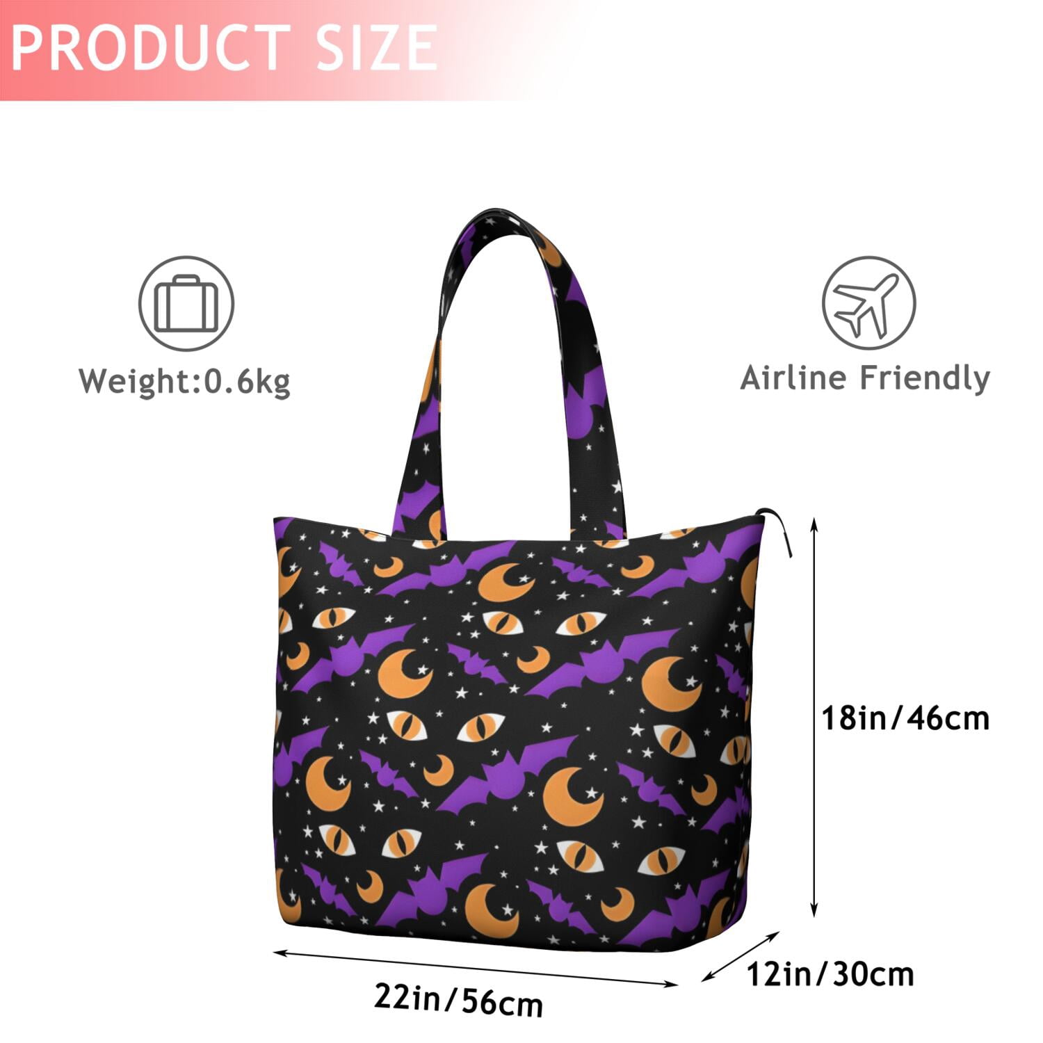 Halloween Bat Moon Eye Pattern Travel Tote Bags for Women Carry On,Large Weekender Bags for Women Travel,Multi Functional Duffle Bag for Work,Shopping,Sports
