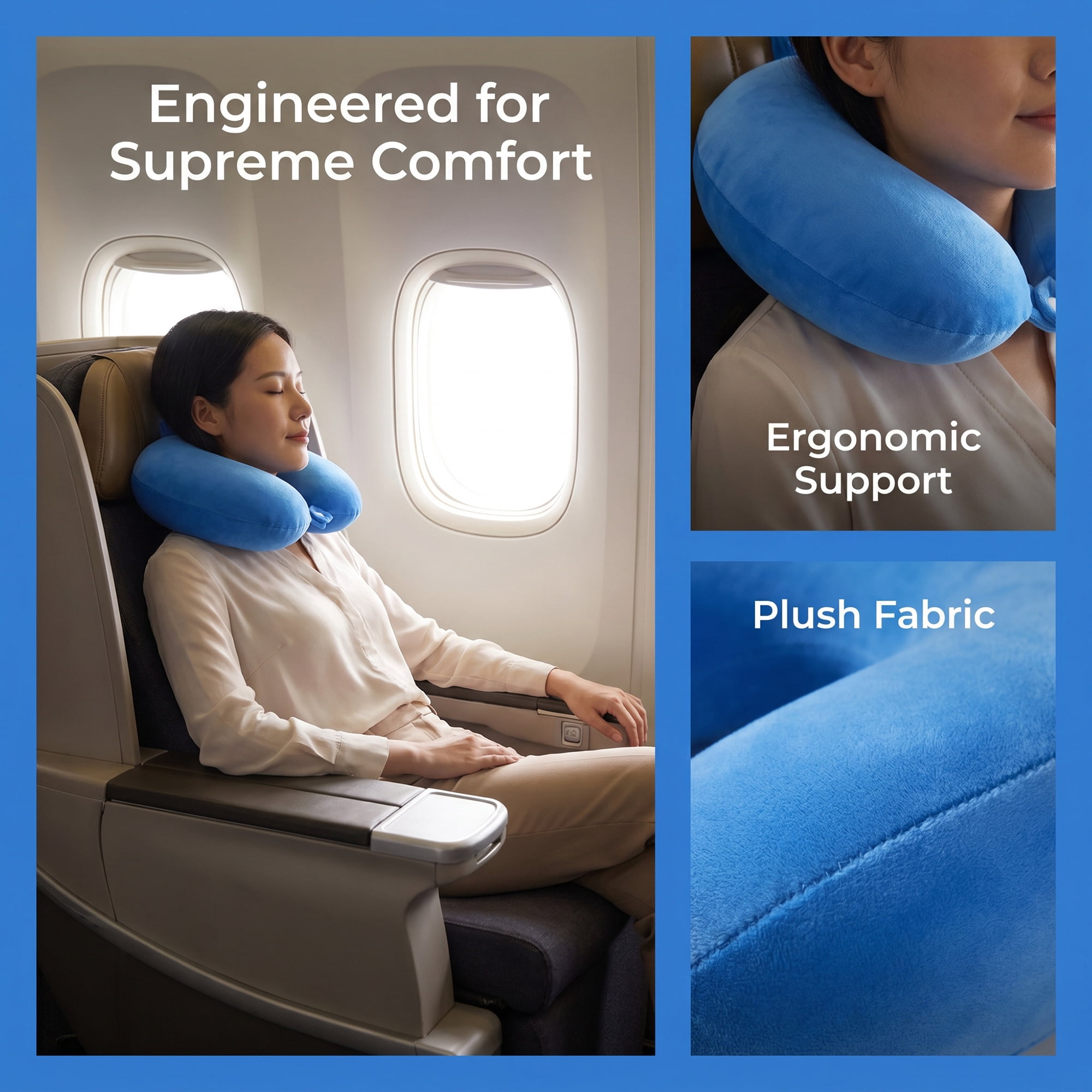 Unique Bargains Memory Foam Travel U Shape Neck Pillow Snap Closure Sky blue 12"x12"x4"