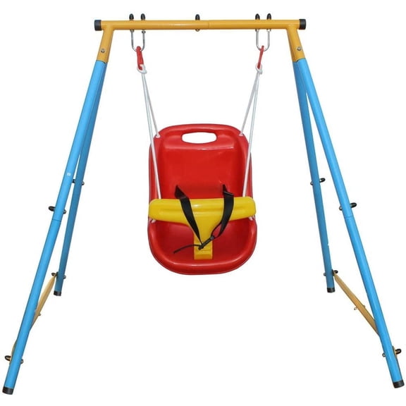 A-Frame Powder Coated Steel Toddler Swing Set with Safety Belt, Indoor & Backyard Outdoor Baby Swing for Ages 9–36 Months, Max 55 LBS Load
