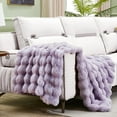 thumbnail image 4 of Faux Fur King Blanket for Couch - Luxurious Faux Rabbit Fur Bed Blanket Reversible - Cozy Warm Fluffy Fuzzy Plush Striped Blanket for Sofa Bedroom Living Room - 90x106 Inches Ivory White, 4 of 5