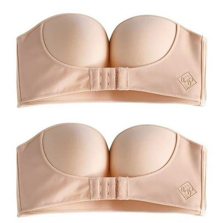

Tuscom 2PC Women Push up Strapless Self Adhesive Plunge Bra Invisible Backless Front Buckle Bras