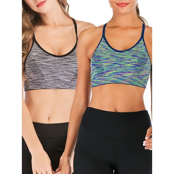 YouLoveIt Women Sports Bra, 2 pack Women Ladies Sports Bra Crop Tops Sexy Beauty Back Sports Bra Workout Sports Bras Cross Back Padded Sports Bras Yoga Bra with Removable Cups