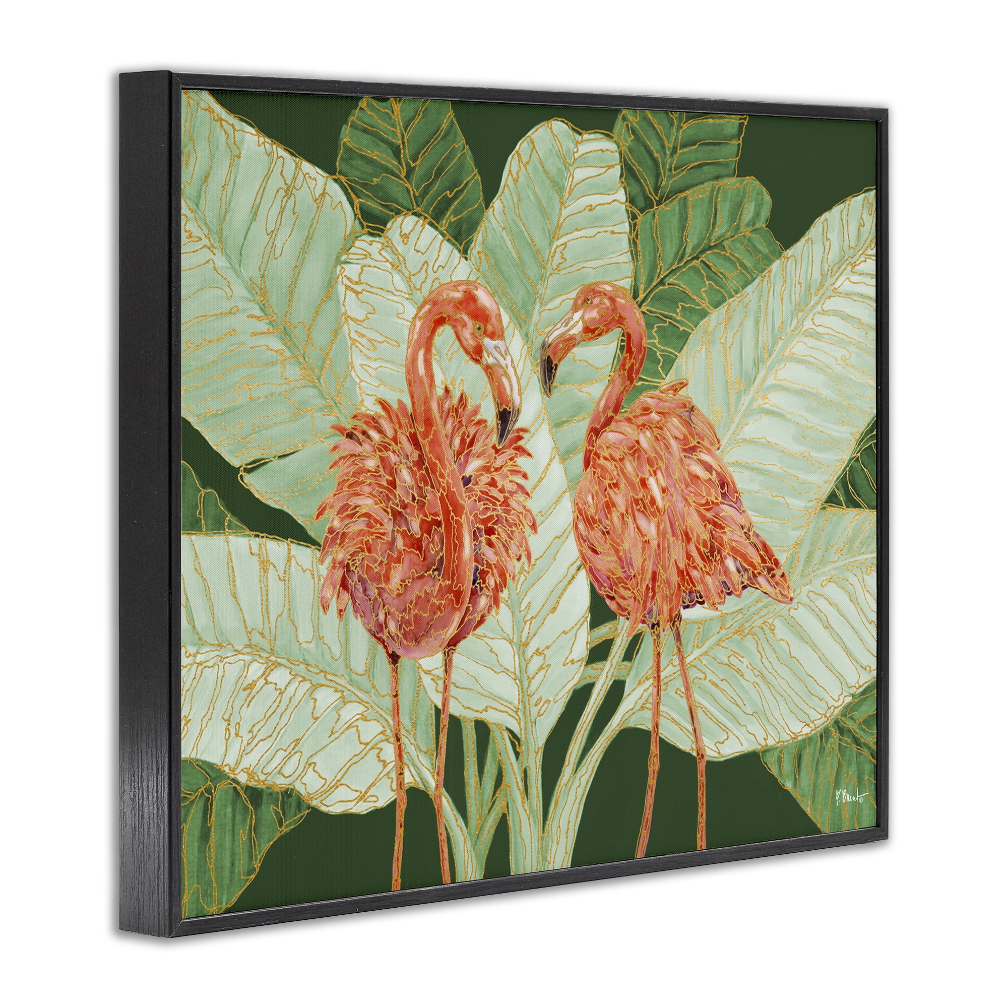 Stupell Industries Martinique Flamingos & Leaves Animals & Insects Painting Black Framed Art Print Wall Art, 20 x 16