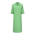thumbnail image 2 of Sakmal Summer Dresses for Women Long Sleeve Long Shirt Dress V Neck Striped Green Dresses S-2XL, 2 of 6