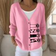thumbnail image 2 of Cnbwig Sweaters for Women Trendy Elegant Long Sleeve Knit Cardigan Button Down Sweater Letter Knitted Coat Loose V Neck Jacket Fashion Hoodies Casual Sweaters A-Pink L, 2 of 5