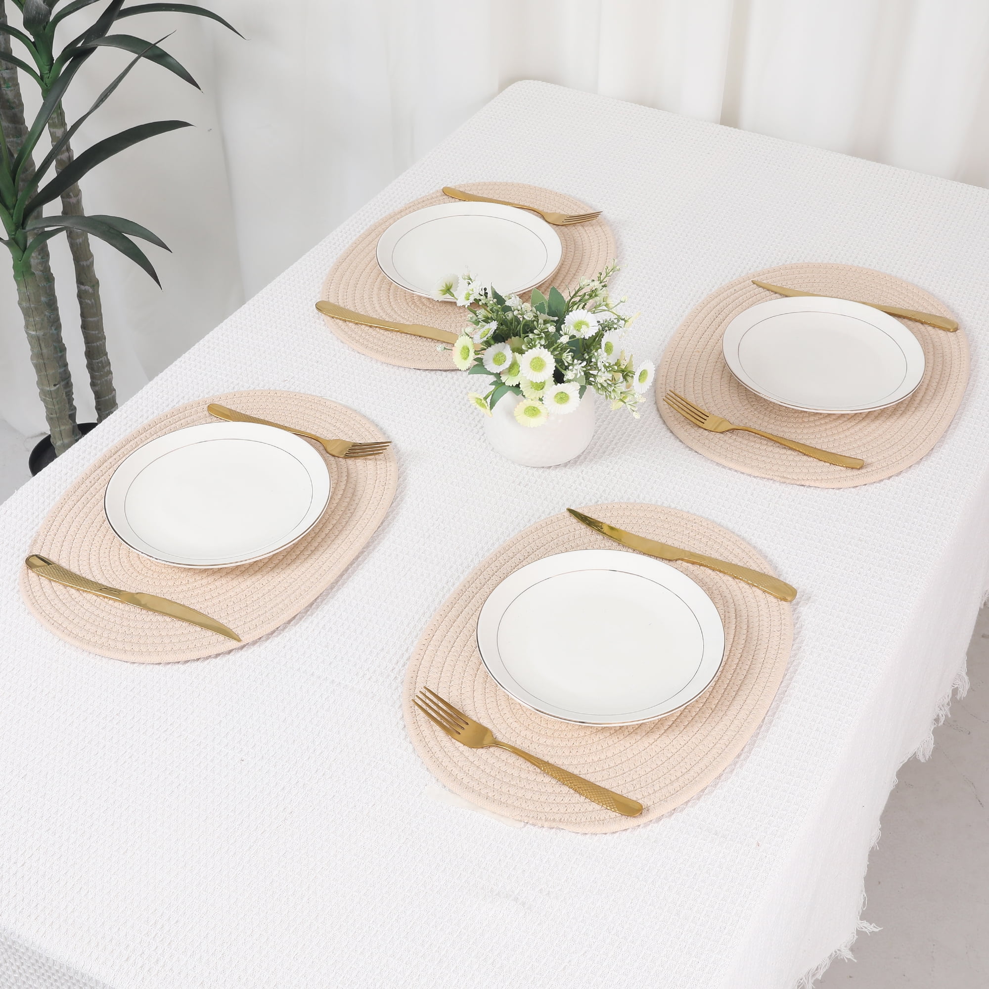 Unique Bargains Set of 4 Cotton Rope Placemats for Dining Table Decor Table Mat Khaki