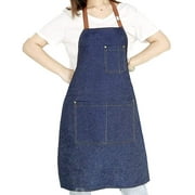 Denim Apron with Adjustable Unisex Multi-Pockets for Kitchen Crafting Cooking Deep Blue