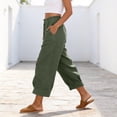 thumbnail image 5 of High-Waisted Cotton-Linen Balloon Pants for Women with Elastic Cuffs - Loose Fit Cropped Trousers for Women's Summer Casual & Vacation Wear Army Green L, 5 of 8