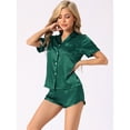 thumbnail image 2 of DARING DIVA Women's Satin Pajama Set Button Shirt and Shorts Loungwear Deep Green M, 2 of 6