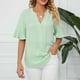 thumbnail image 1 of Fiudx Camisetas para Mujer Blusa Holgada de Color Liso con Cuello Redondo Retro de Manga Corta a La Moda para Mujer, 1 of 5