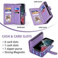 thumbnail image 4 of Asuwish Phone Case for Samsung Galaxy S22 Ultra 5G Zipper Wallet Magnetic Detachable Cell Cover with Tempered Glass Screen Protector Crossbody Strap Flower Card Holder Slot S22ultra 22su Women Purple, 4 of 8