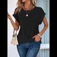 thumbnail image 4 of Camisetas para Mujer, con Mangas Murciélago Lisas y Dobladillo Cruzado, Informales, Ajustadas y A , Color Negro, Talla XL, 4 of 7