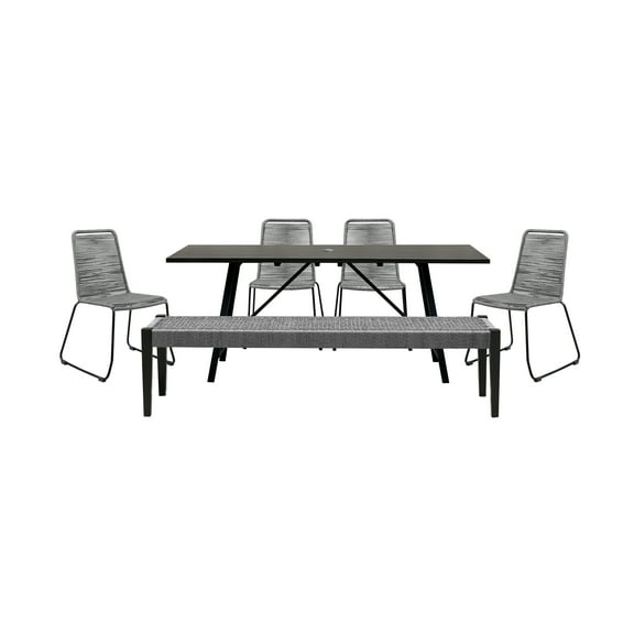Koala Shasta and Camino 6 Piece Outdoor Dining Set in Dark Eucalyptus Wood with Grey Rope