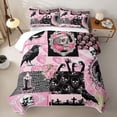 thumbnail image 2 of Castle Fairy Dark Coquette Skull Raven Twin Quilt Set,Vintage Romantic Floral Butterfly Twin Coverlet Set,Pink Black, 2 of 7