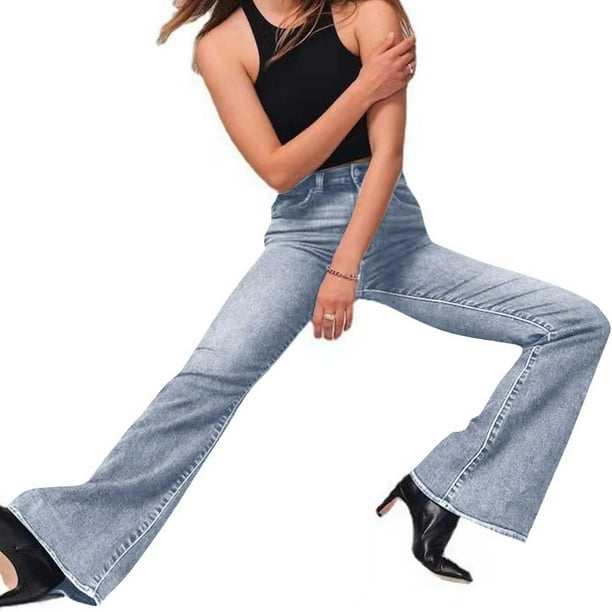 Besolor Women s High Waisted Flare Jeans Casual Stretch Plus Size Bell Bottom Wide Leg Denim Pants
