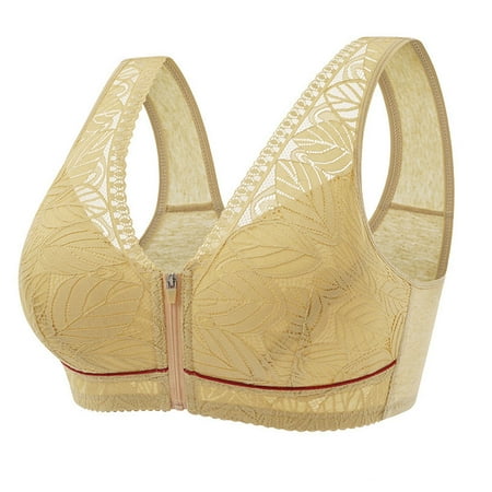 Estrela Women s Zip Front Sport Bra Wirefree Lace Bra Full Coverage T-Shirt Bra - Skin colour