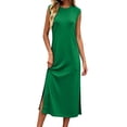 thumbnail image 3 of VBVC Women's Slim Sleeveless Tank Midi Dress , Casual Summer Side Slit Dress For Women , Ladies' Lightweight Crewneck Tunic Dress with Pockets,Green,S-2XL, 3 of 7