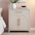 thumbnail image 3 of Mid-Century Modern Sideboard, 2-Door Accent Storage Cabinet with Arched Natural Wood Texture, Small Buffet Cabinet for Entryway, Living Room & Dining Room, White$$Furniture, 3 of 8
