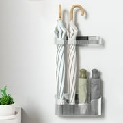 PELLOR Clear Plastic Wall Mounted Umbrella Storage Rack - No-Punch Design, Long & Short Handle Holder with Removable Drip Tray, 1 Pack
