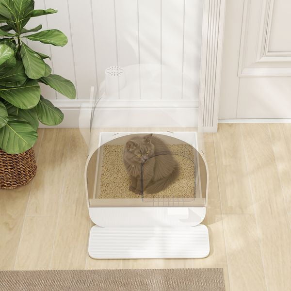 Covered Cat Litter Box with Lid, Scoop, and Filter, Sleek White