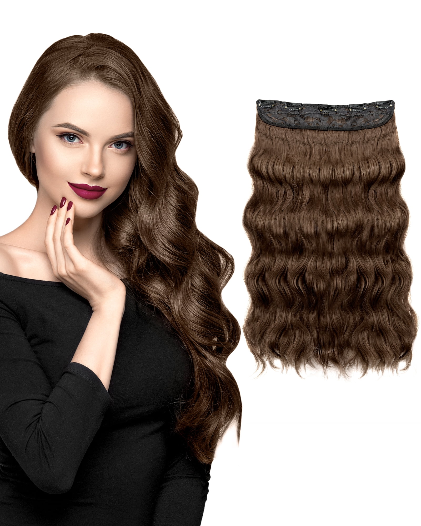 Homeika Clip in Hair Extensions Full Head Long Wavy Hairpieces with
