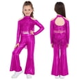 thumbnail image 5 of TSSOE Girls 2-piece Jazz Dance Outfit Shiny Sequin Tassels Latin Hip Hop Dancewear Long Sleeve Crop Top With Flared Pants Hot Pink 12, 5 of 7