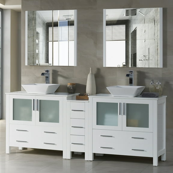 Sydney 84" Double w/ Vessel Sinks and Mirrors (Glossy White)