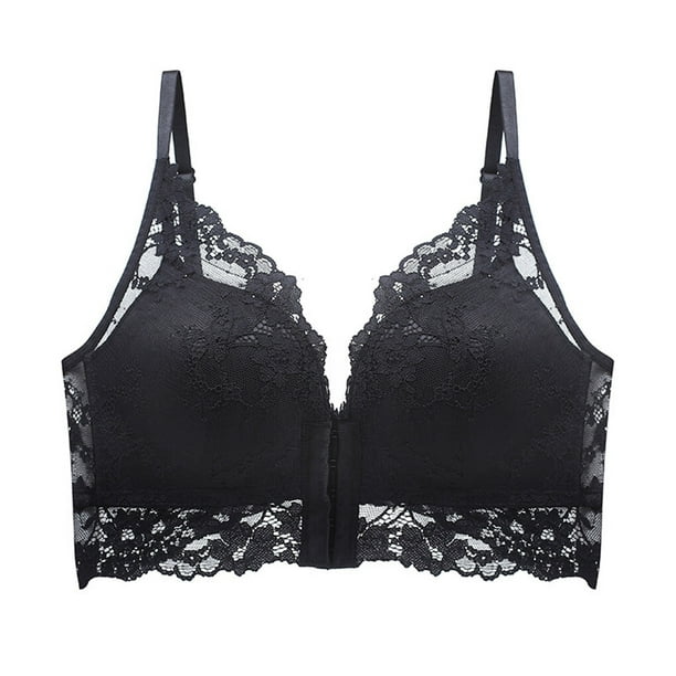 facefd Sexy Bra Beauty Back Bras High Elastic Shoulder Strap Women Lace  Embroidery Lingerie Breathable Brassiere Front Buckle Black 