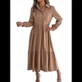 thumbnail image 1 of Vestido Camisero Informal de 3/4 para Mujer, con Botones, Cuello en V, Cuello Escalonado, Holgado y Caqui S, 1 of 9