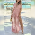 thumbnail image 3 of IBTOM CASTLE Women's Sexy Deep V Neck Boho Dress Lace Floral Ruffle Wedding Bridesmaid Cocktail Party Long Maxi Dress XL Pink-1, 3 of 4