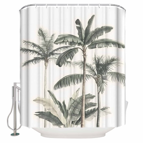 Tropical Palm Tree Bathroom Shower Curtains with 12 Hooks Polyester Waterproof Shower Curtain for Stalls and Bathtubs Summer Beach Botanical Decorative Bathroom Privacy Curtain 72x72 Inches