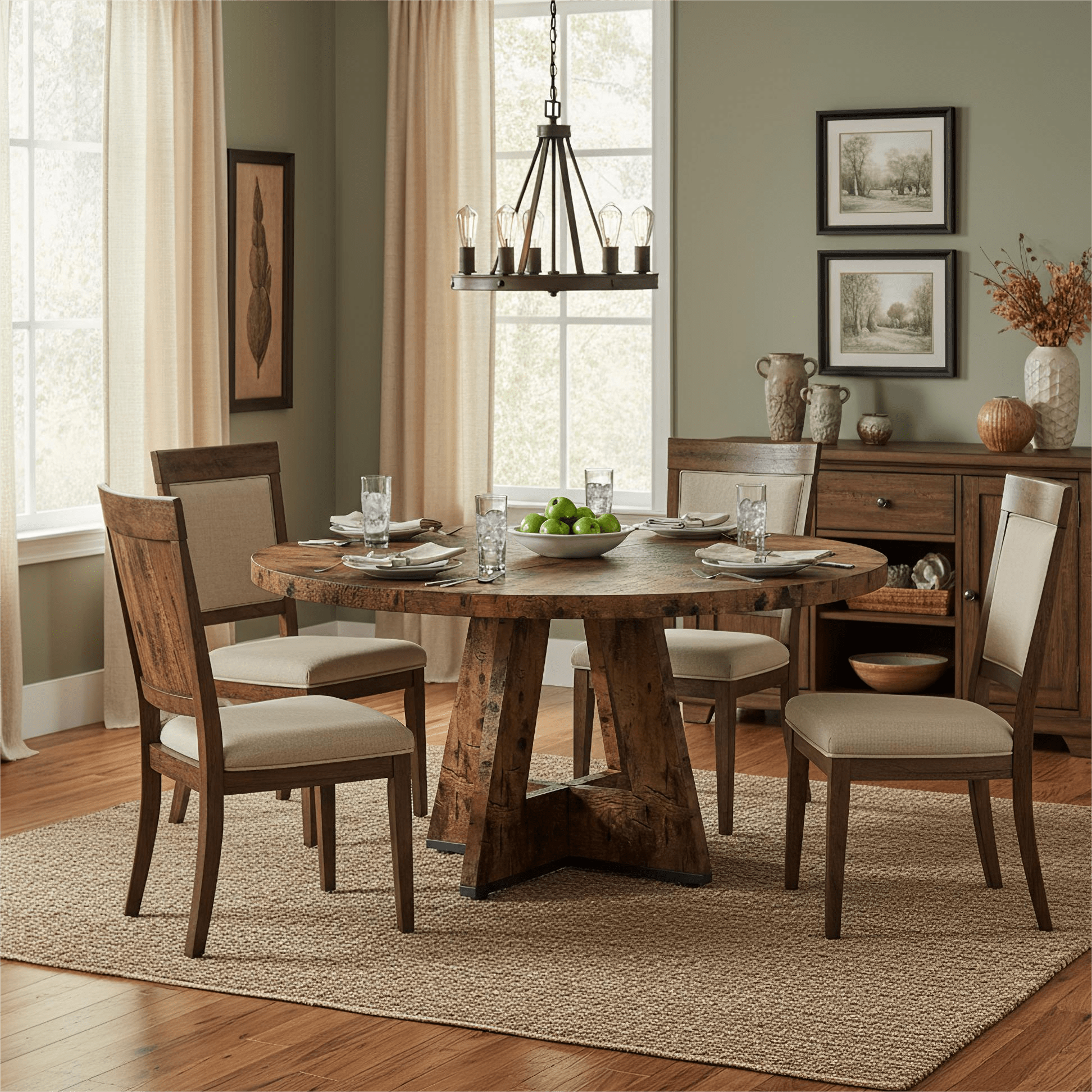 Fnova 47" Round Dining Table for 4 People, Modern Farmhouse Wooden Kitchen Table, Walnut (Chairs Not Included)