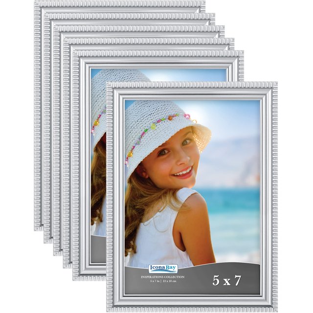 Icona Bay Marcos De Fotos De 5 X 7 (Paquete De 6 Plateados) Con Molduras Bellamente Detalladas, Juego De Marcos De Fotos Contemporáneos, Montaje En Pared O Mesa, Colección Inspirations
