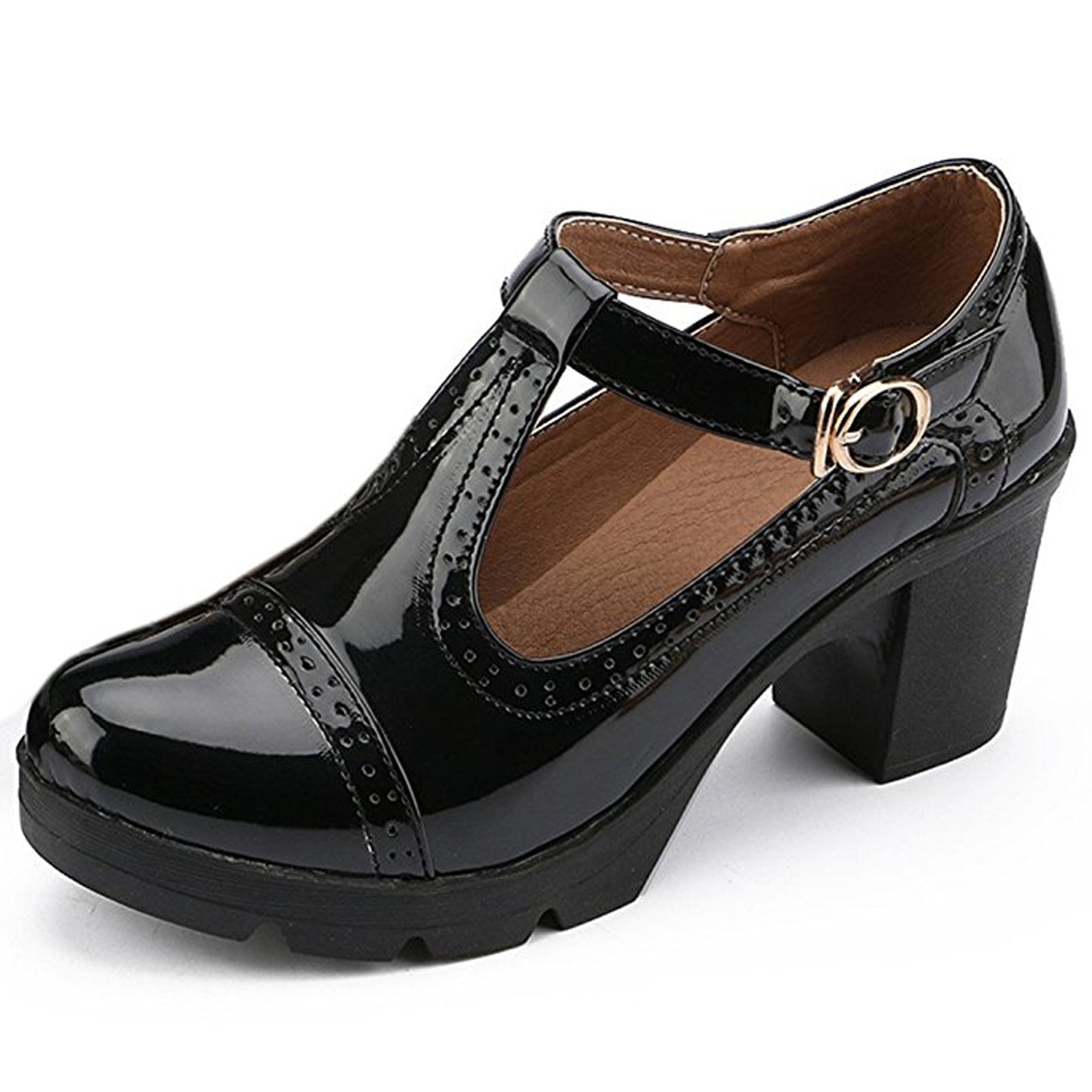 DADAWEN Women's Mary Jane Pumps Block Heel Platform Oxfords Leather ...
