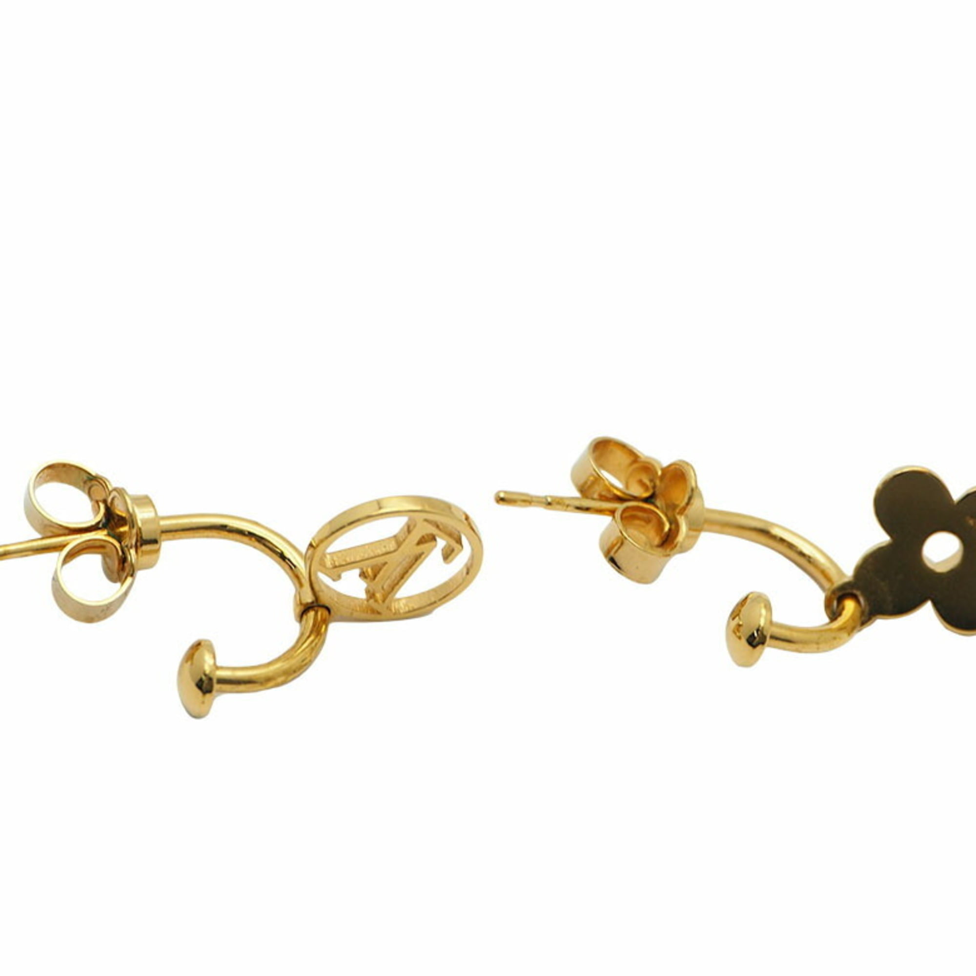 Pre-Owned LOUIS VUITTON Louis Vuitton Bookle Dreille Blooming Earrings Gold  M64859 LV Circle Monogram Flower (Good) 